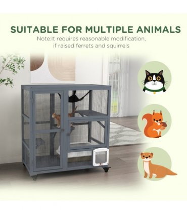 PawHut Outdoor Catio Cat House on Wheels with Platforms, Hammock