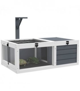 PawHut Tortoise House, Wooden Tortoise Table w/ Wooden Lamp Holder - Grey