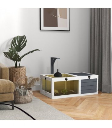 PawHut Tortoise House, Wooden Tortoise Table w/ Wooden Lamp Holder - Grey
