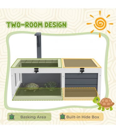 PawHut Tortoise House, Wooden Tortoise Table w/ Wooden Lamp Holder - Grey