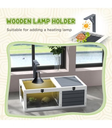 PawHut Tortoise House, Wooden Tortoise Table w/ Wooden Lamp Holder - Grey