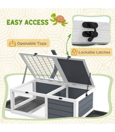 PawHut Tortoise House, Wooden Tortoise Table w/ Wooden Lamp Holder - Grey