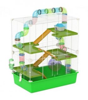 PawHut Hamster Cage w/ Water Bottle, Exercise Wheel, Tubes, Ramps - Green
