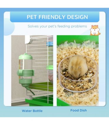 PawHut Hamster Cage w/ Water Bottle, Exercise Wheel, Tubes, Ramps - Green