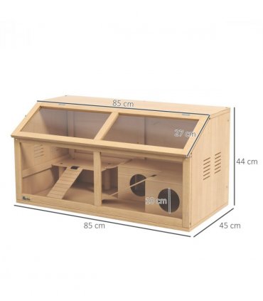 PawHut Wooden Hamster Cage for Gerbils w/ Suspension Bridge, Ladders, Nature