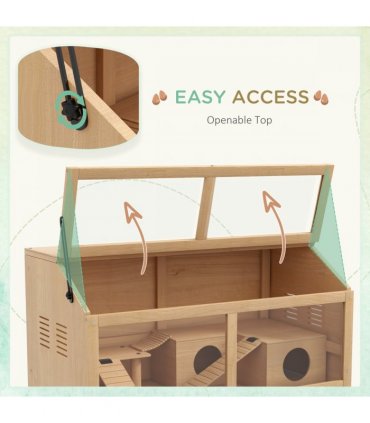 PawHut Wooden Hamster Cage for Gerbils w/ Suspension Bridge, Ladders, Nature