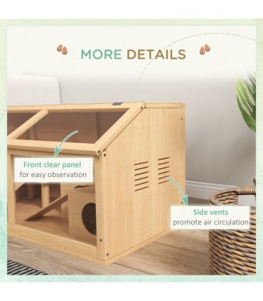 PawHut Wooden Hamster Cage for Gerbils w/ Suspension Bridge, Ladders, Nature