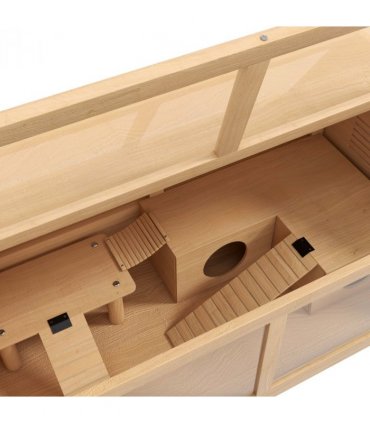 PawHut Wooden Hamster Cage for Gerbils w/ Suspension Bridge, Ladders, Nature