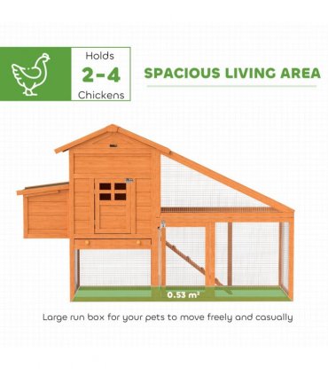 PawHut Wooden Chicken Coop with Run, Nesting Box, Slide-out Tray, Ramp
