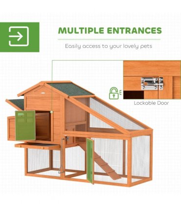 PawHut Wooden Chicken Coop with Run, Nesting Box, Slide-out Tray, Ramp