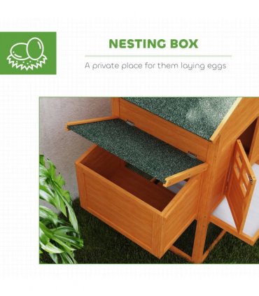PawHut Wooden Chicken Coop with Run, Nesting Box, Slide-out Tray, Ramp