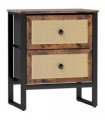 HOMCOM Bedside Table with 2 Rattan Drawers and Steel Legs, Rustic Brown