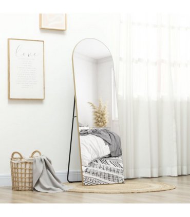 HOMCOM Floor Mirror Wall Mount Leaning Standing Mirror 50 x 150cm Gold Tone