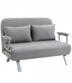 HOMCOM Fabric Convertible 2 Seater Sofa Bed w/ 2 Pillows, Light Grey