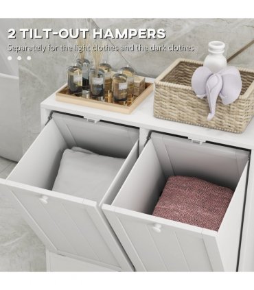 kleankin Tilt-out Laundry Storage Cabinet with 2 Compartment Hampers, White