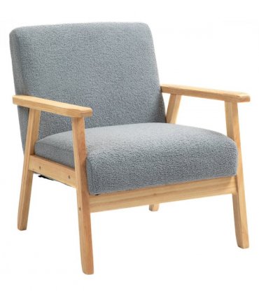 HOMCOM Accent Chair with Wood Frame Wide Seat Cashmere Armchair Grey
