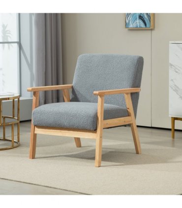 HOMCOM Accent Chair with Wood Frame Wide Seat Cashmere Armchair Grey