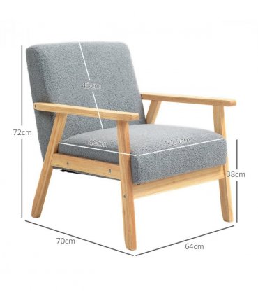 HOMCOM Accent Chair with Wood Frame Wide Seat Cashmere Armchair Grey