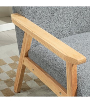 HOMCOM Accent Chair with Wood Frame Wide Seat Cashmere Armchair Grey