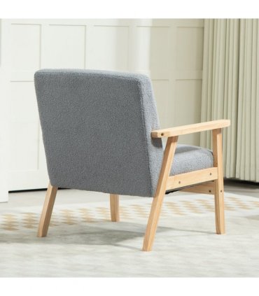 HOMCOM Accent Chair with Wood Frame Wide Seat Cashmere Armchair Grey