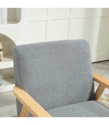 HOMCOM Accent Chair with Wood Frame Wide Seat Cashmere Armchair Grey