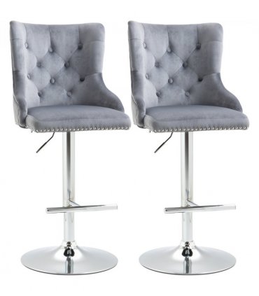 HOMCOM Adjustable Bar Stools Set of 2, Swivel Bar Chairs w/ Back Footrest, Grey