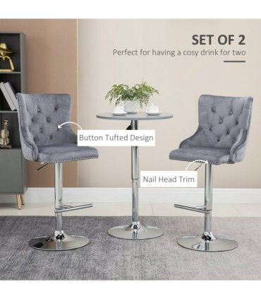 HOMCOM Adjustable Bar Stools Set of 2, Swivel Bar Chairs w/ Back Footrest, Grey