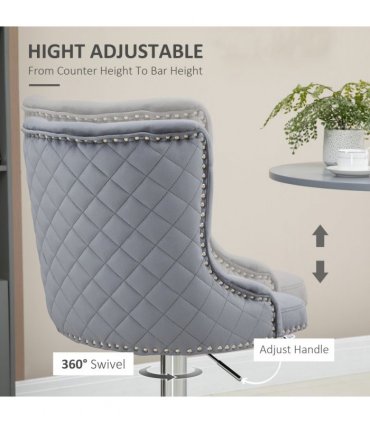 HOMCOM Adjustable Bar Stools Set of 2, Swivel Bar Chairs w/ Back Footrest, Grey