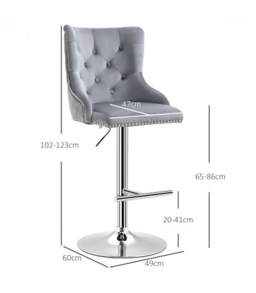 HOMCOM Adjustable Bar Stools Set of 2, Swivel Bar Chairs w/ Back Footrest, Grey
