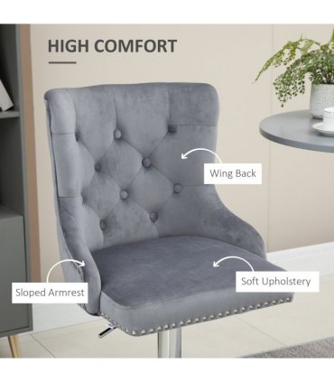 HOMCOM Adjustable Bar Stools Set of 2, Swivel Bar Chairs w/ Back Footrest, Grey