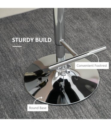 HOMCOM Adjustable Bar Stools Set of 2, Swivel Bar Chairs w/ Back Footrest, Grey