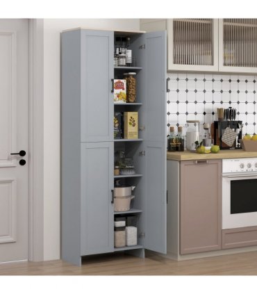 HOMCOM Modern Kitchen Cupboard Storage Cabinet with 6 Shelves, Grey