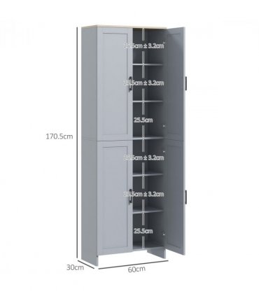 HOMCOM Modern Kitchen Cupboard Storage Cabinet with 6 Shelves, Grey