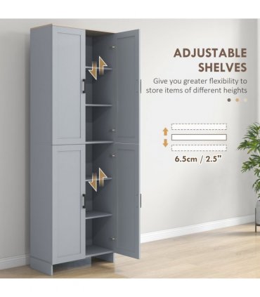 HOMCOM Modern Kitchen Cupboard Storage Cabinet with 6 Shelves, Grey
