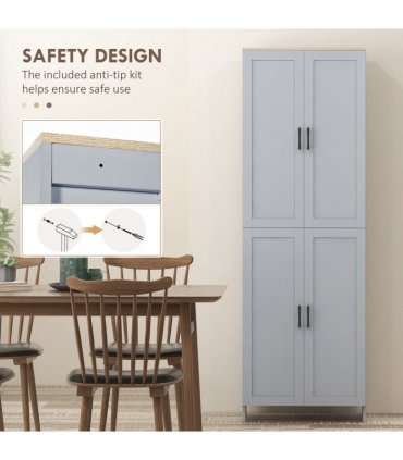 HOMCOM Modern Kitchen Cupboard Storage Cabinet with 6 Shelves, Grey
