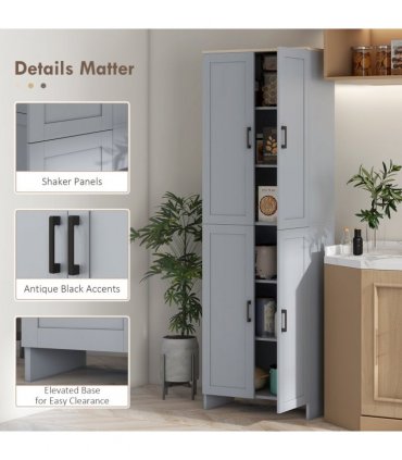 HOMCOM Modern Kitchen Cupboard Storage Cabinet with 6 Shelves, Grey