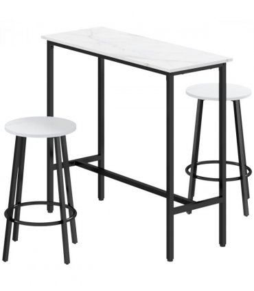 HOMCOM 3 Piece Bar Table Set for 2 with Stools Steel Frame Footrest White