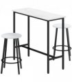 HOMCOM 3 Piece Bar Table Set for 2 with Stools Steel Frame Footrest White