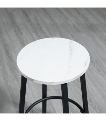 HOMCOM 3 Piece Bar Table Set for 2 with Stools Steel Frame Footrest White
