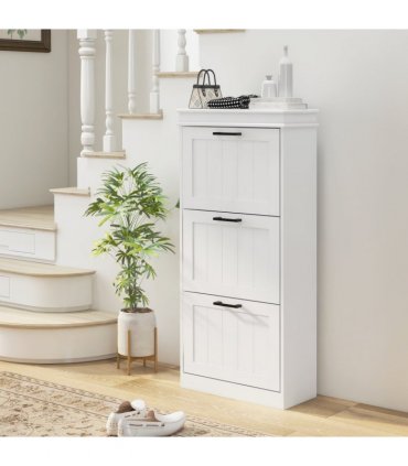 HOMCOM Slim Shoe Storage Cabinet with 3 Flip Drawers for Entryway, White
