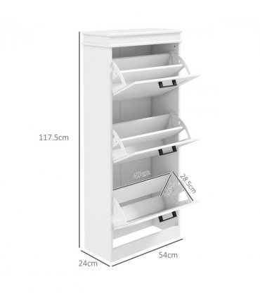 HOMCOM Slim Shoe Storage Cabinet with 3 Flip Drawers for Entryway, White