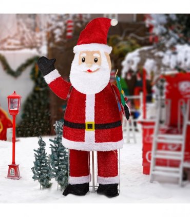 6FT Lighted Santa Christmas Yard Decorations, Pre-lit Pull Up Santa Waving Hand with 180 LED Warm White Lights and Ropes Stakes for Xmas Outdoor Holiday Indoor Decor Lighted Holiday Displays
