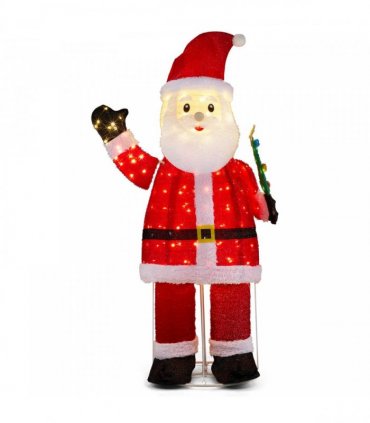 6FT Lighted Santa Christmas Yard Decorations, Pre-lit Pull Up Santa Waving Hand with 180 LED Warm White Lights and Ropes Stakes for Xmas Outdoor Holiday Indoor Decor Lighted Holiday Displays