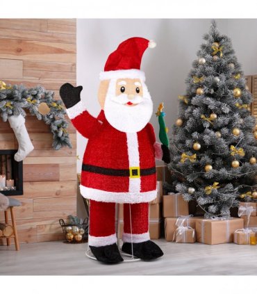6FT Lighted Santa Christmas Yard Decorations, Pre-lit Pull Up Santa Waving Hand with 180 LED Warm White Lights and Ropes Stakes for Xmas Outdoor Holiday Indoor Decor Lighted Holiday Displays