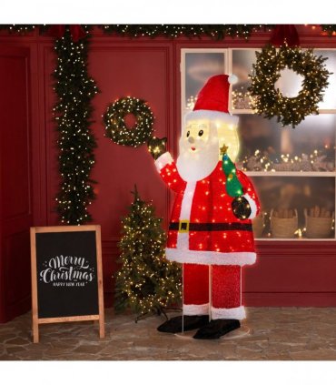6FT Lighted Santa Christmas Yard Decorations, Pre-lit Pull Up Santa Waving Hand with 180 LED Warm White Lights and Ropes Stakes for Xmas Outdoor Holiday Indoor Decor Lighted Holiday Displays