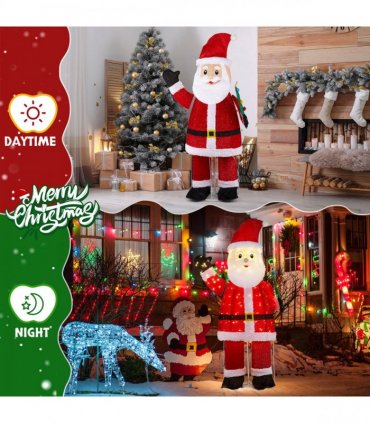 6FT Lighted Santa Christmas Yard Decorations, Pre-lit Pull Up Santa Waving Hand with 180 LED Warm White Lights and Ropes Stakes for Xmas Outdoor Holiday Indoor Decor Lighted Holiday Displays