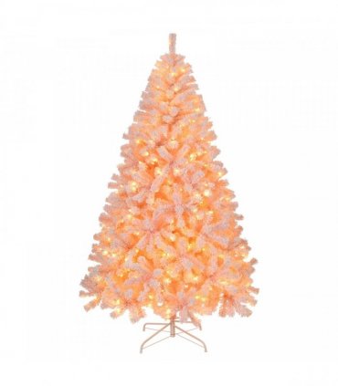 6 FT Artificial Christmas Tree with DIY 100 Warm Lights Battery Operated, 750 Branch Tips and Sturdy Metal Stand, Pink