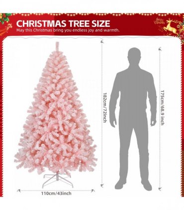 6 FT Artificial Christmas Tree with DIY 100 Warm Lights Battery Operated, 750 Branch Tips and Sturdy Metal Stand, Pink