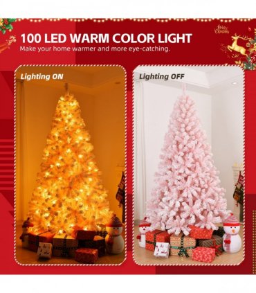 6 FT Artificial Christmas Tree with DIY 100 Warm Lights Battery Operated, 750 Branch Tips and Sturdy Metal Stand, Pink