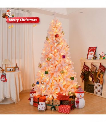 6 FT Artificial Christmas Tree with DIY 100 Warm Lights Battery Operated, 750 Branch Tips and Sturdy Metal Stand, Pink